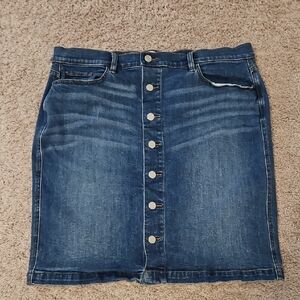 LOFT Denim Blue Button-Front Pencil Skirt 14